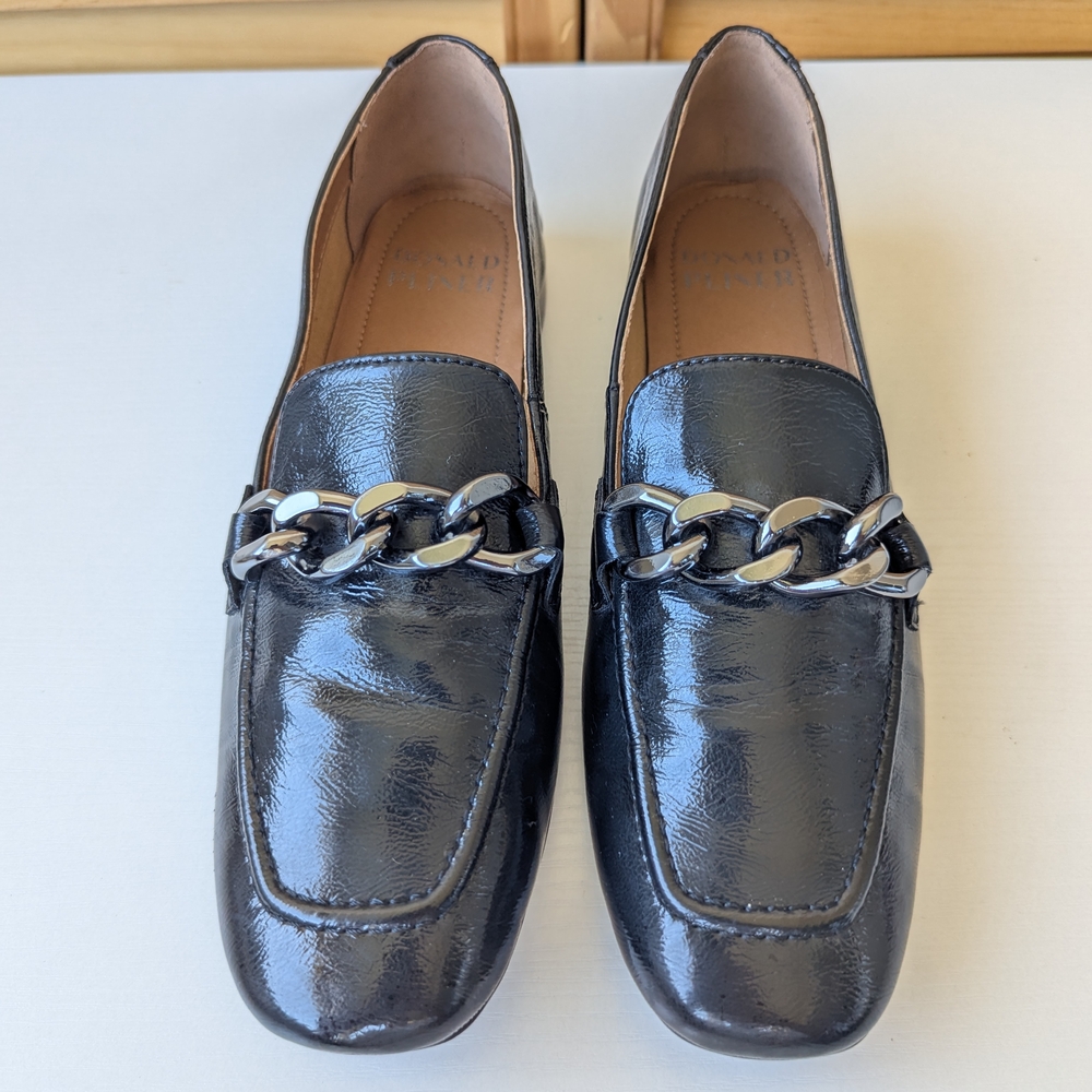 Donald J. Pliner Black Chain Detail Loafers